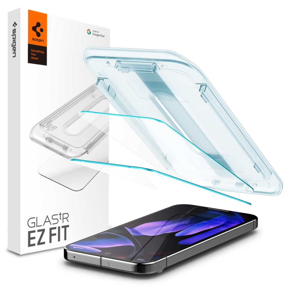 Spigen GlastR EZ FIT képernyővédő fólia Google Pixel 9 / 9 Pro készülékhez, Edzett üveg, Teljes ragasztás, 2 darabos készlet, 2.5D AGL08442