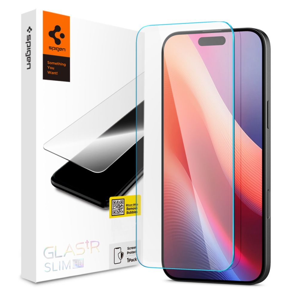 Spigen GlastrR Slim HD képernyővédő fólia Apple iPhone 16 / 15 készülékhez, Edzett üveg, Teljes ragasztás, 2.5D AGL06910