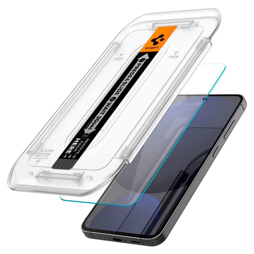 Spigen EZ FIT képernyővédő Samsung Galaxy S24 FE S721, üvegvédelem, teljes ragasztás, 2 db-os készlet AGL08729