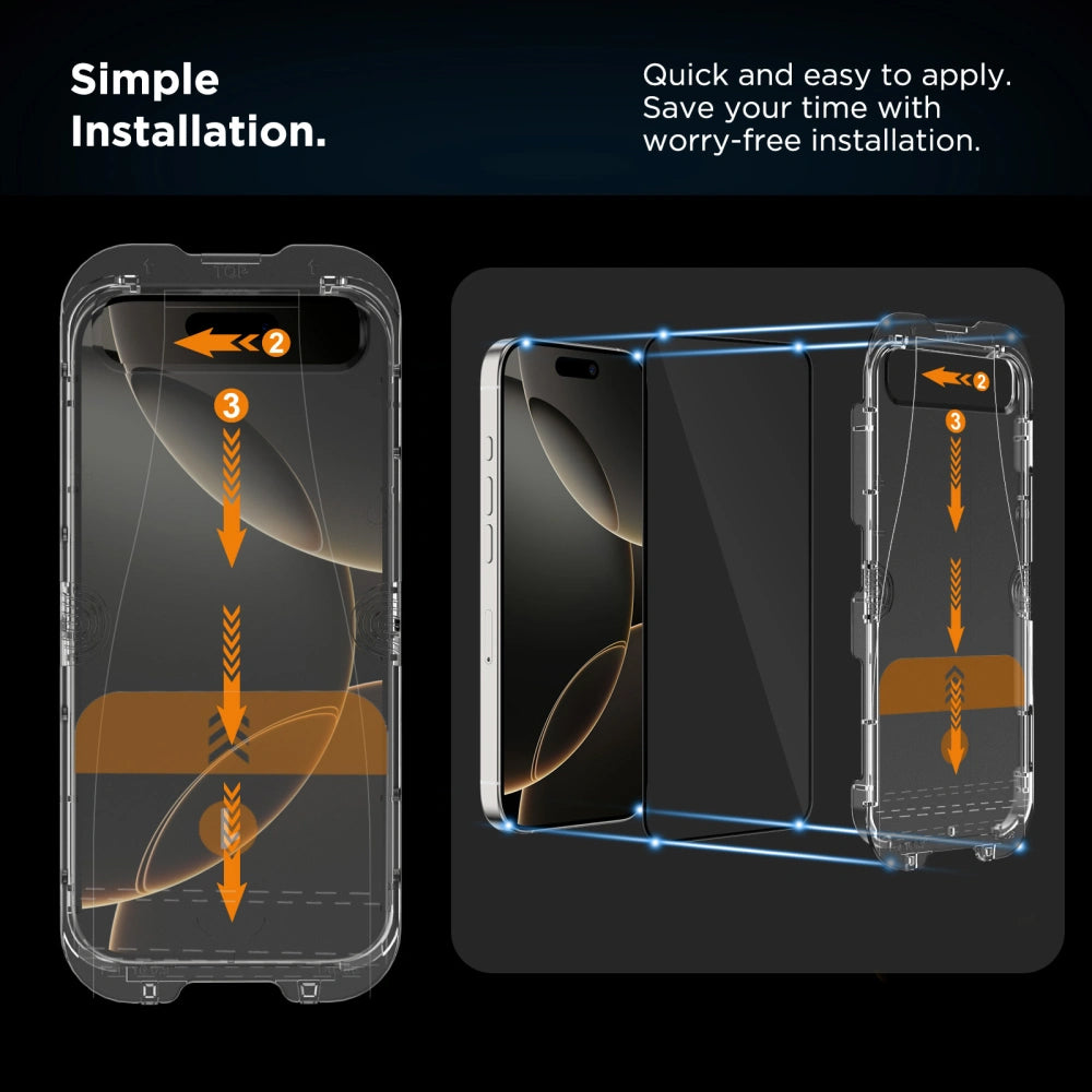 Tech-Protect Quick Set+ védőfólia Apple iPhone 16 Pro-hoz, Edzett üveg, Teljes ragasztás, 2 darabos készlet, Fekete