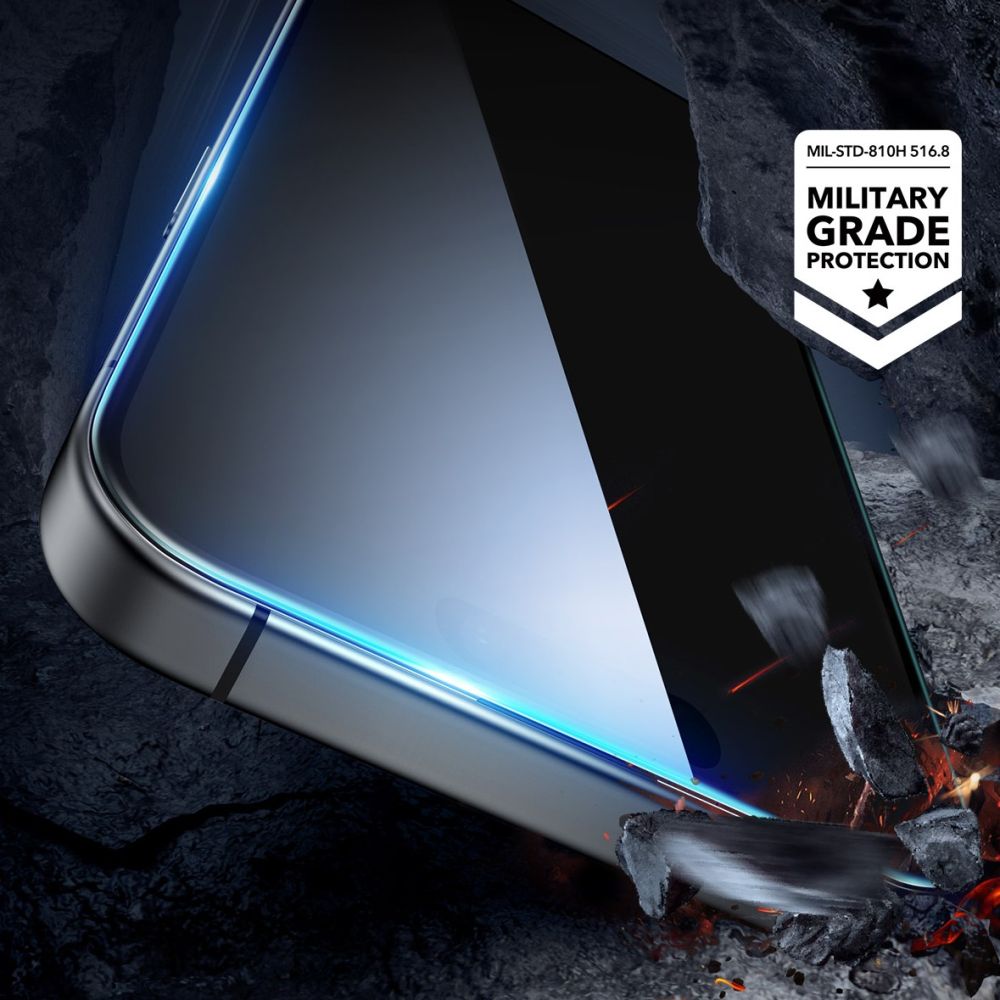ESR képernyővédő fólia Apple iPhone 16 Pro Max készülékhez, Edzett üveg, Teljes ragasztás, 2 darabos készlet, Fekete