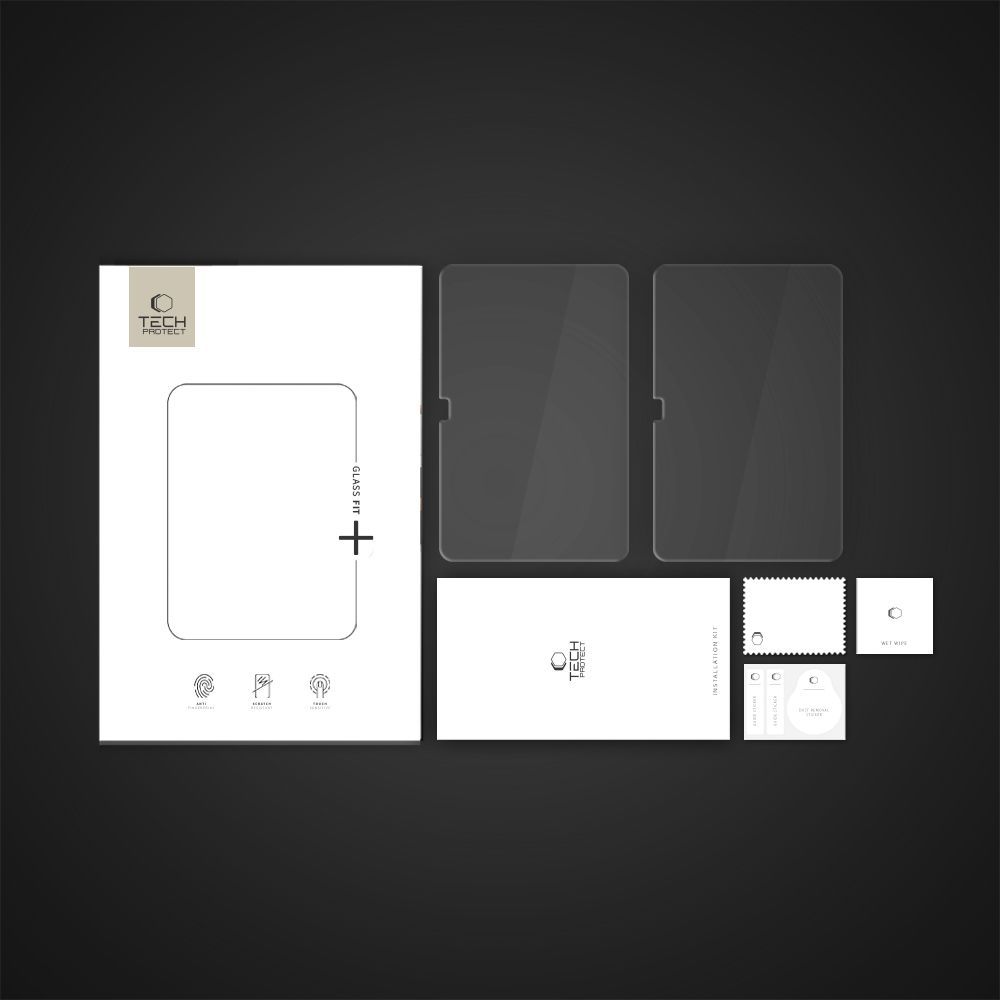 Tech-Protect FIT+ védőfólia Samsung Galaxy Tab S10 FE+ készülékhez, Edzett üveg, Teljes ragasztás, 2 darabos készlet, 2.5D