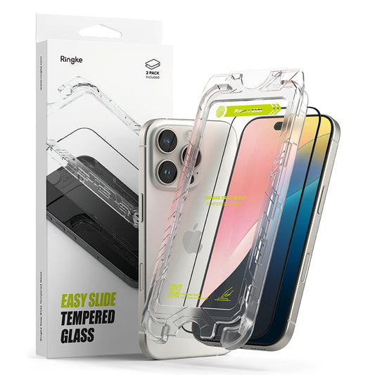 Ringke Easy Slide képernyővédő Apple iPhone 16 Pro Max készülékhez, teljes ragasztás, teljes ragasztás, 2 darabos készlet, fekete