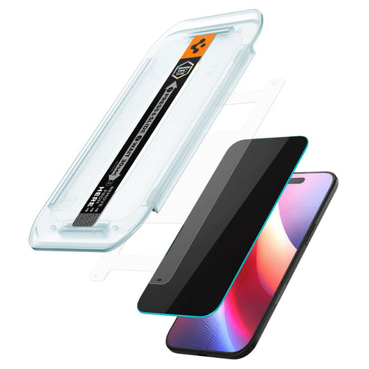 Spigen GlastR EZ FIT Privacy képernyővédő fólia Apple iPhone 17 Air készülékhez, Edzett üveg, Teljes ragasztás, 2 darabos készlet