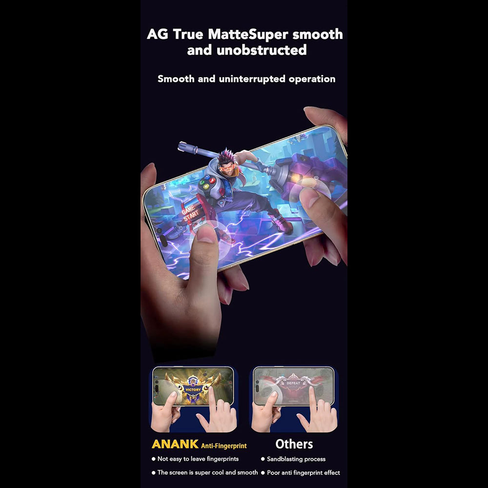 Anank ujjlenyomat-mentes képernyővédő fólia Apple iPhone 17e / 16e / 14 / 13 Pro készülékekhez, edzett üveg, teljes ragasztó, 2.5D, fekete