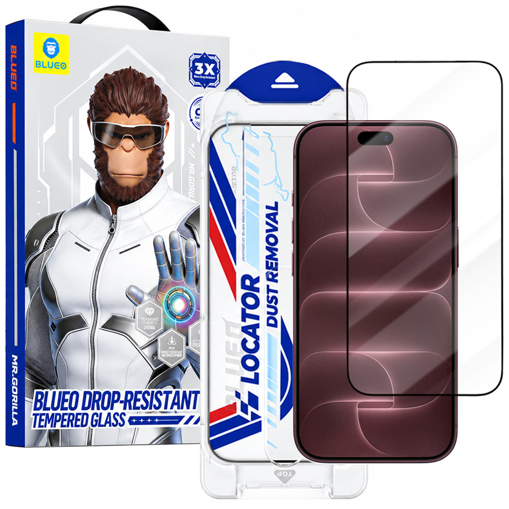 Blueo Drop Resistant Applicator Pro kijelzővédő fólia Apple iPhone 18 Pro Max / 17 Pro Max készülékhez, edzett üveg, teljes felületén ragasztós, fekete