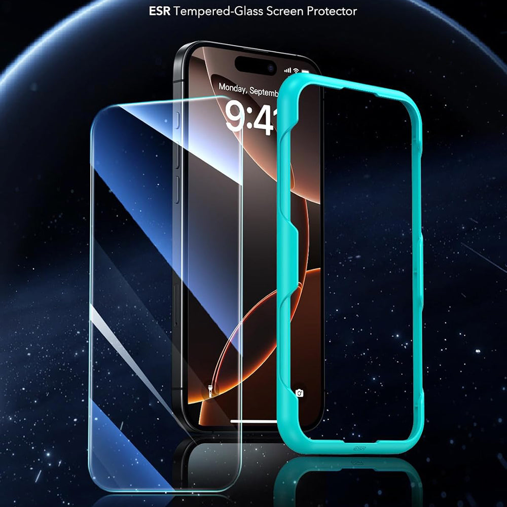 ESR képernyővédő fólia Apple iPhone 17 / 16 Pro-hoz, Edzett üveg, Teljes ragasztás, 3 darabos készlet, Fekete