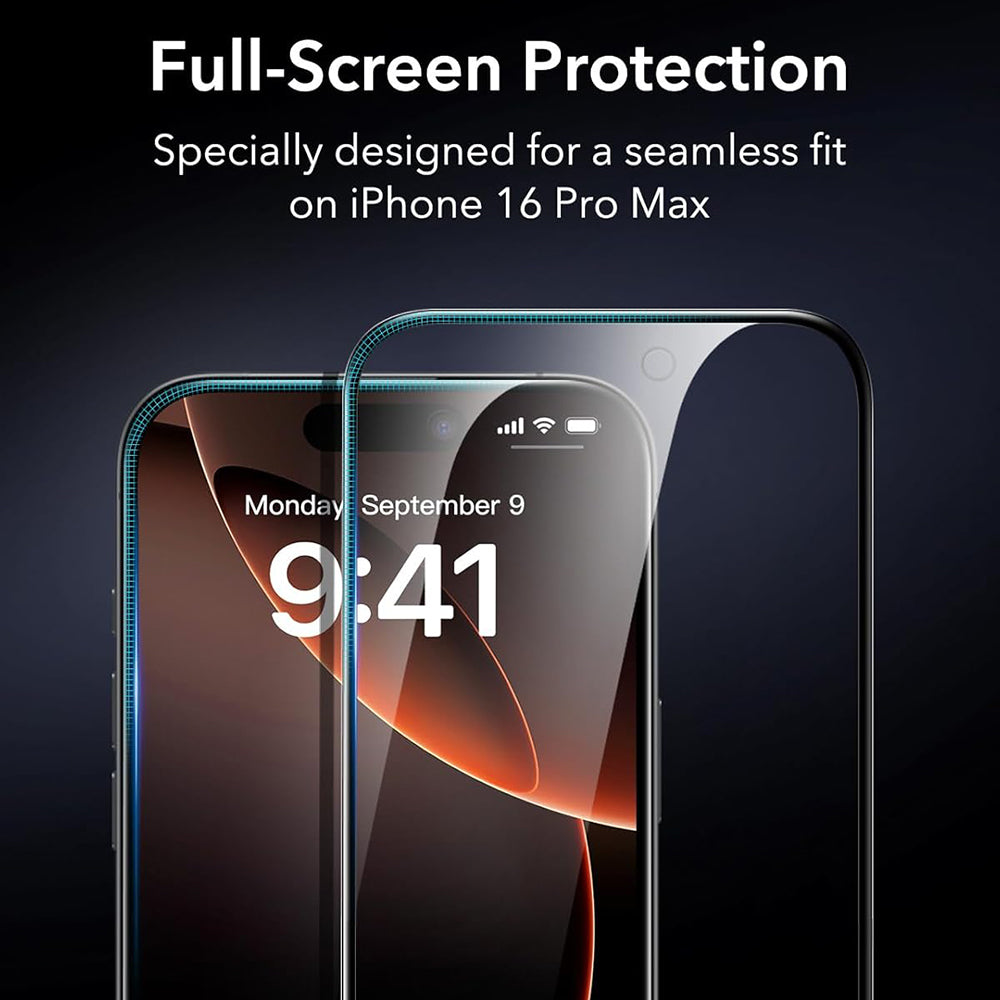 ESR képernyővédő fólia Apple iPhone 17 / 16 Pro-hoz, Edzett üveg, Teljes ragasztás, 3 darabos készlet, Fekete