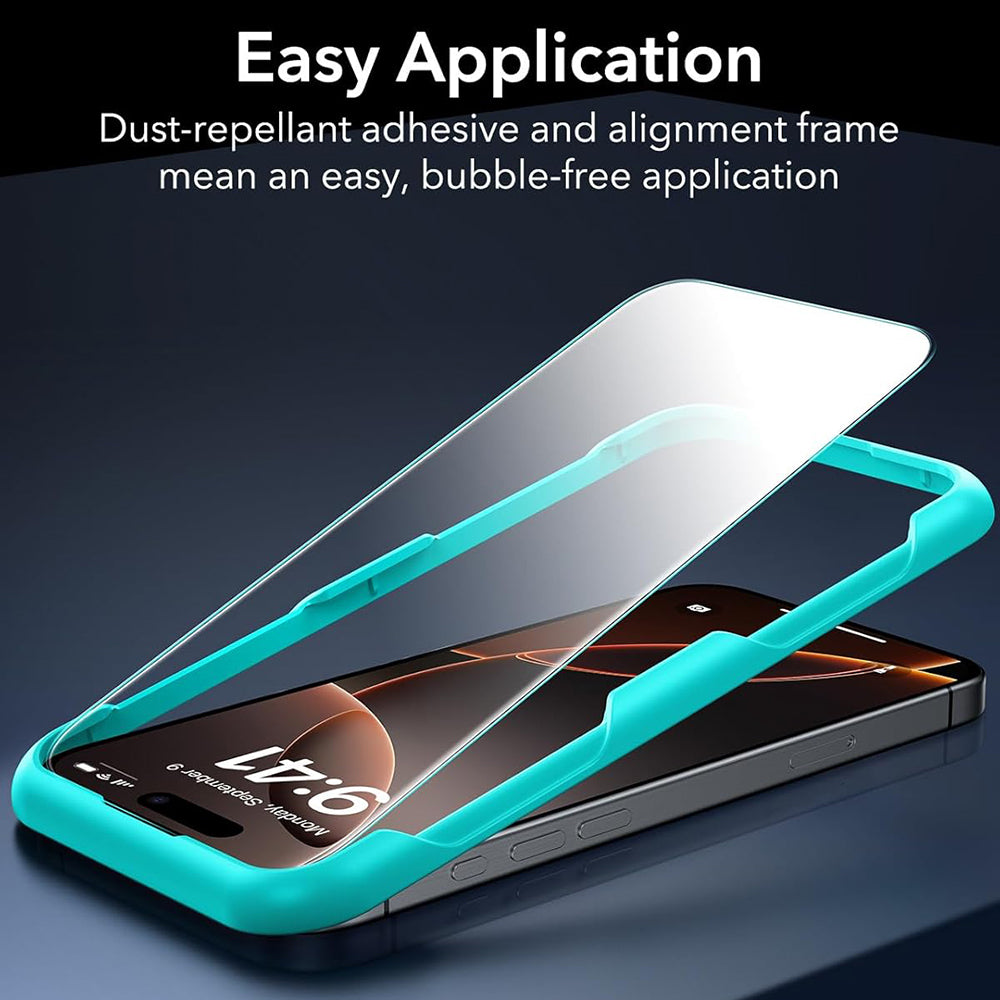 ESR képernyővédő fólia Apple iPhone 17 / 16 Pro-hoz, Edzett üveg, Teljes ragasztás, 3 darabos készlet, Fekete