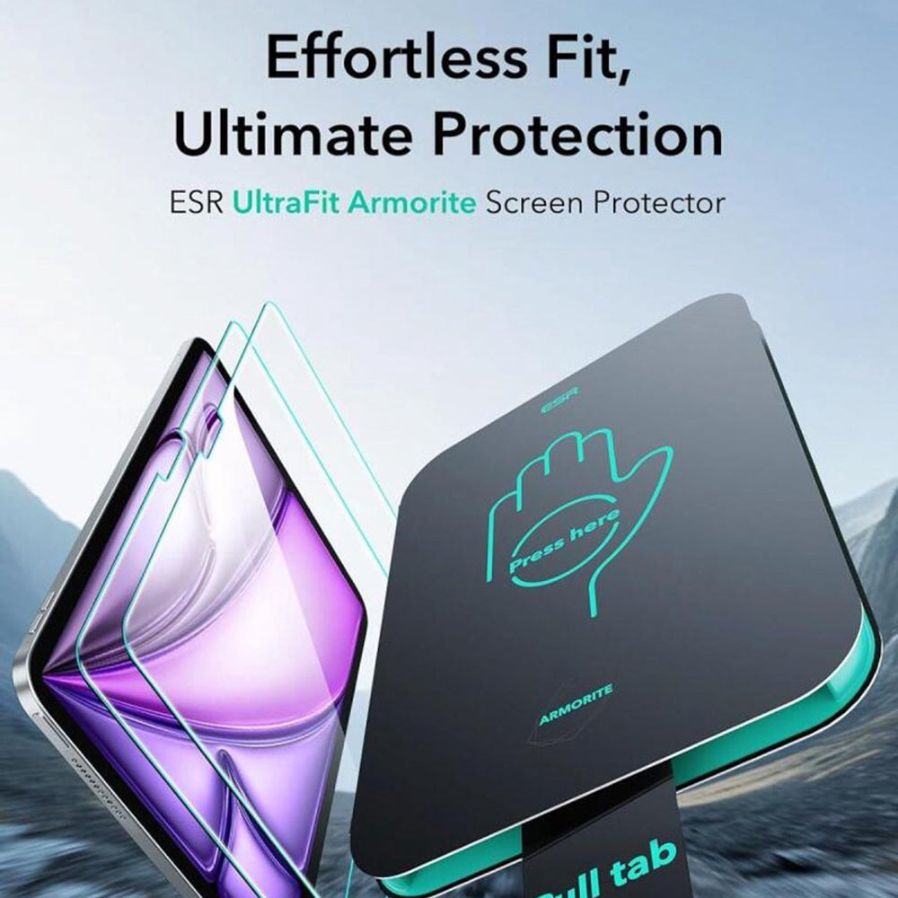 ESR Armorite UltraFit képernyővédő fólia Apple iPad Air 13 (2025) / Air 13 (2024) készülékekhez, Edzett üveg, Teljes ragasztás, 2 darabos készlet