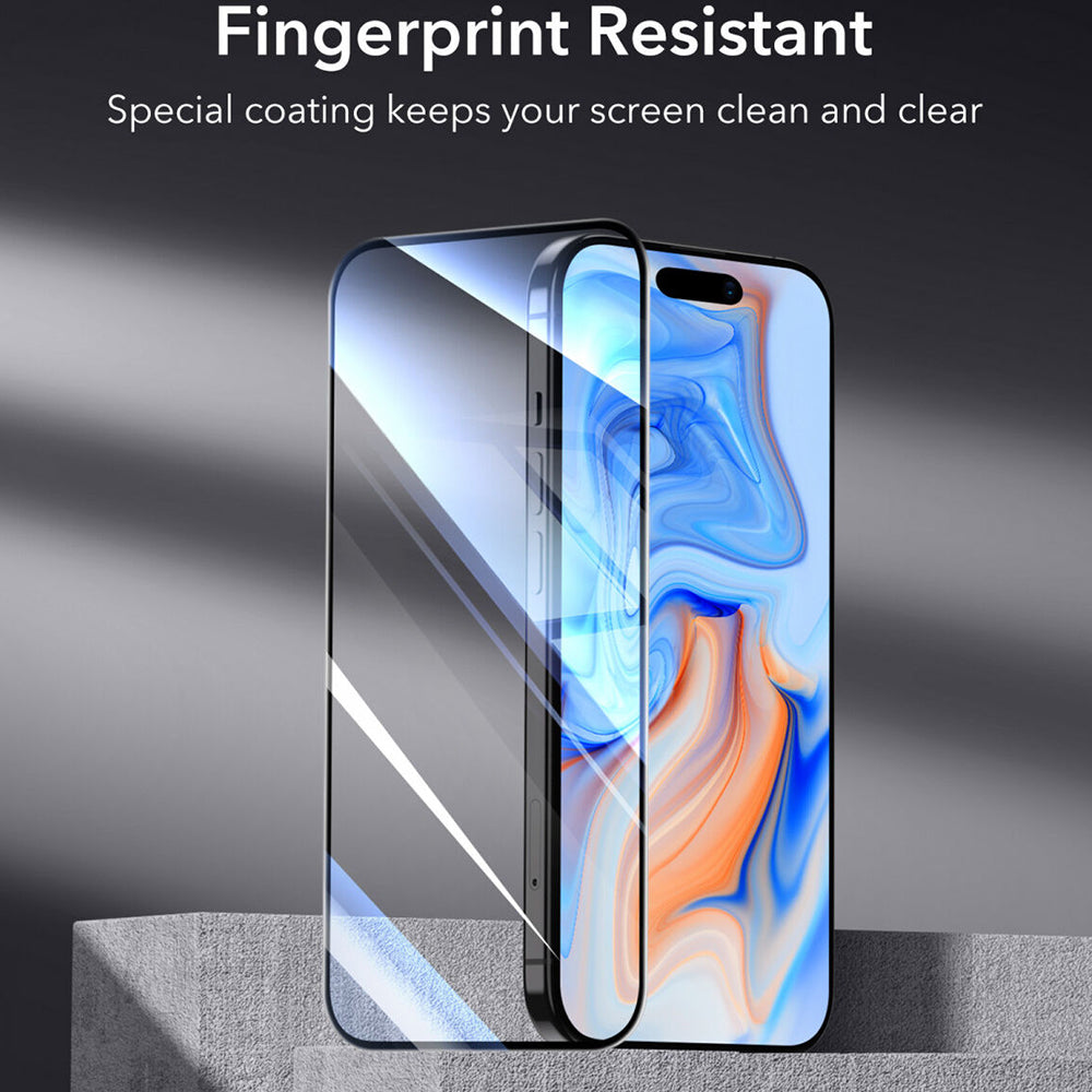 ESR képernyővédő fólia Apple iPhone 15-höz, Edzett üveg, Teljes ragasztás, Fekete