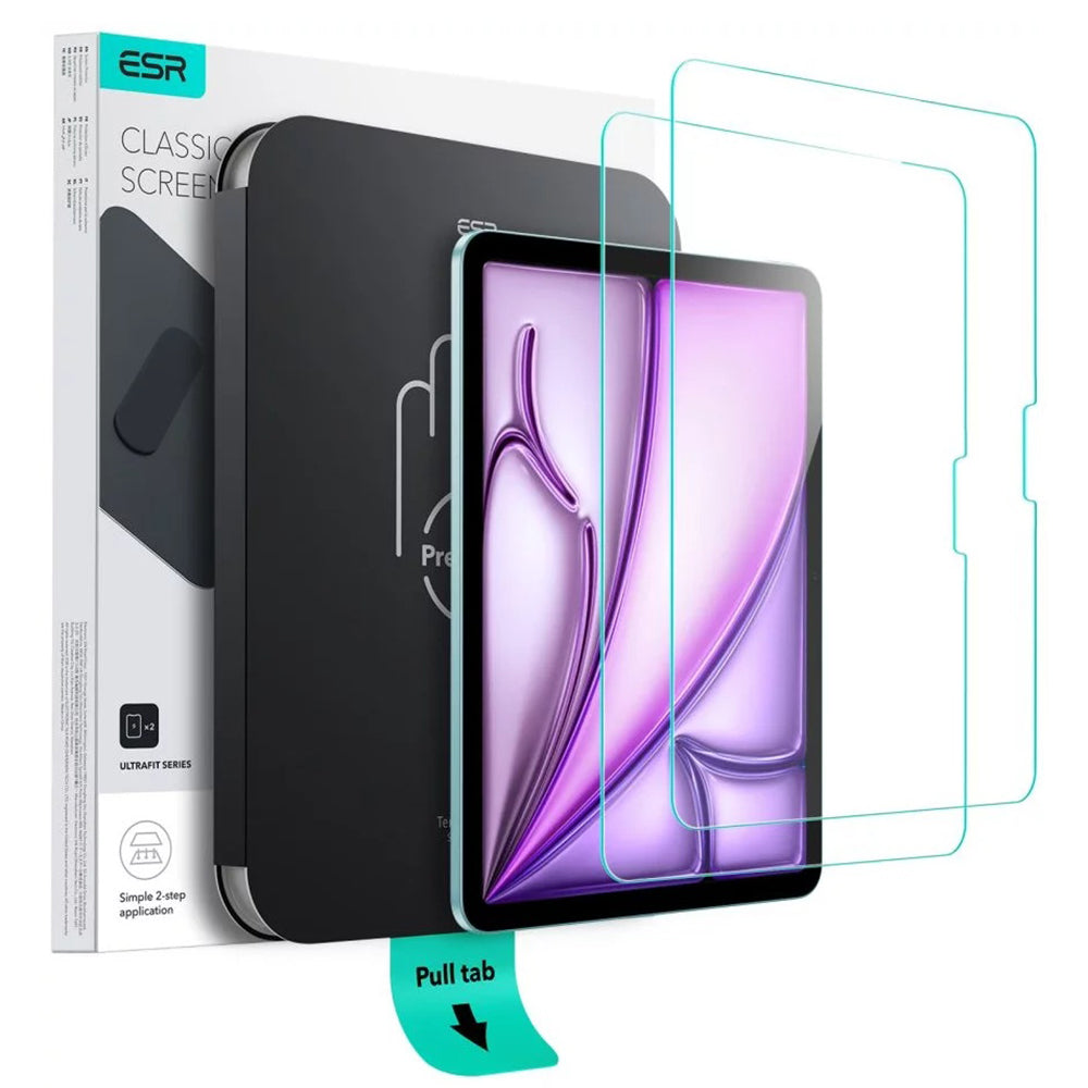 ESR UltraFit képernyővédő fólia Apple iPad Air 11 (2026) / Air 11 (2025) készülékhez, edzett üveg, teljes ragasztó, 2 darabos készlet
