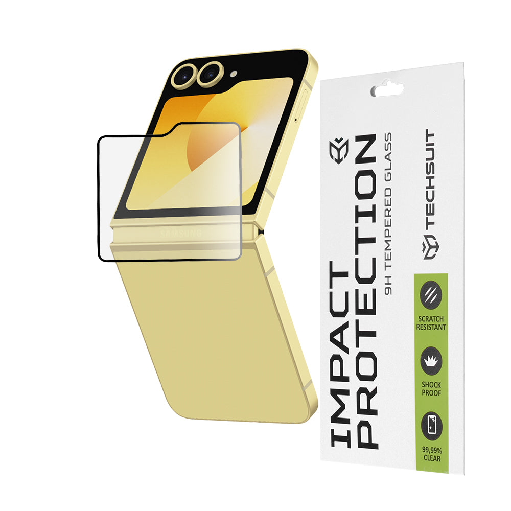 Techsuit Külső Képernyővédő fólia Samsung Galaxy Z Flip6 F741-hez, Edzett Üveg, Teljes Ragasztó, 111D, Fekete