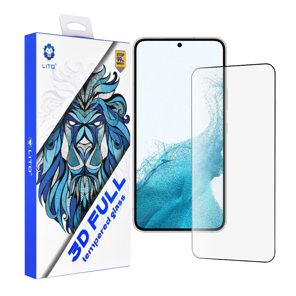 Lito képernyővédő fólia Samsung Galaxy S23 S911 / S22 5G S901 készülékhez, edzett üveg, teljes ragasztó, 3D, fekete