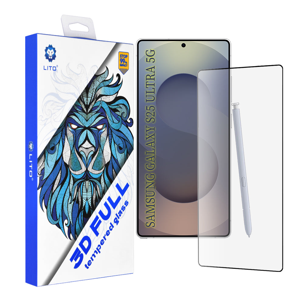 Lito képernyővédő fólia Samsung Galaxy S25 Ultra S938-hoz, Edzett üveg, Teljes ragasztó, 3D, Fekete