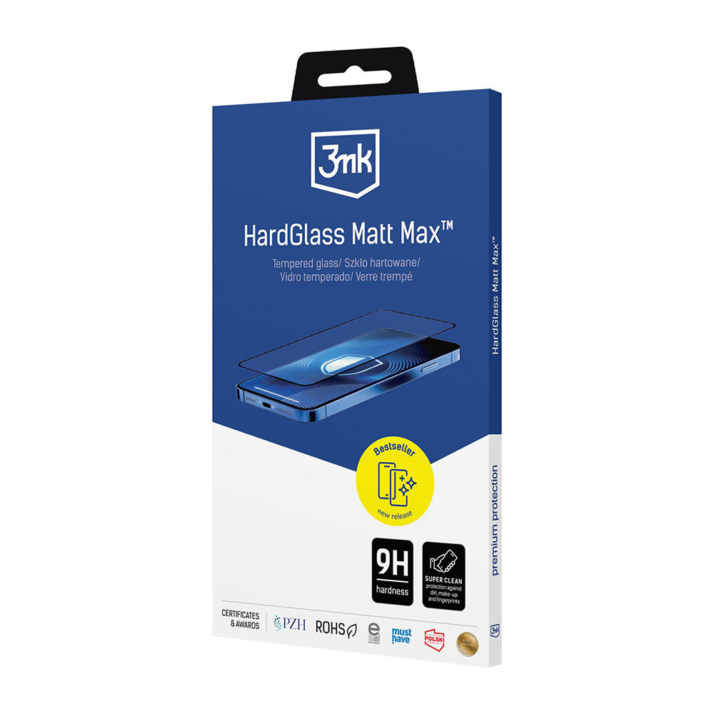 Matt 3MK HardGlass Max képernyővédő fólia Apple iPhone 17 Pro Max készülékhez, Edzett üveg, Teljes ragasztás, Fekete