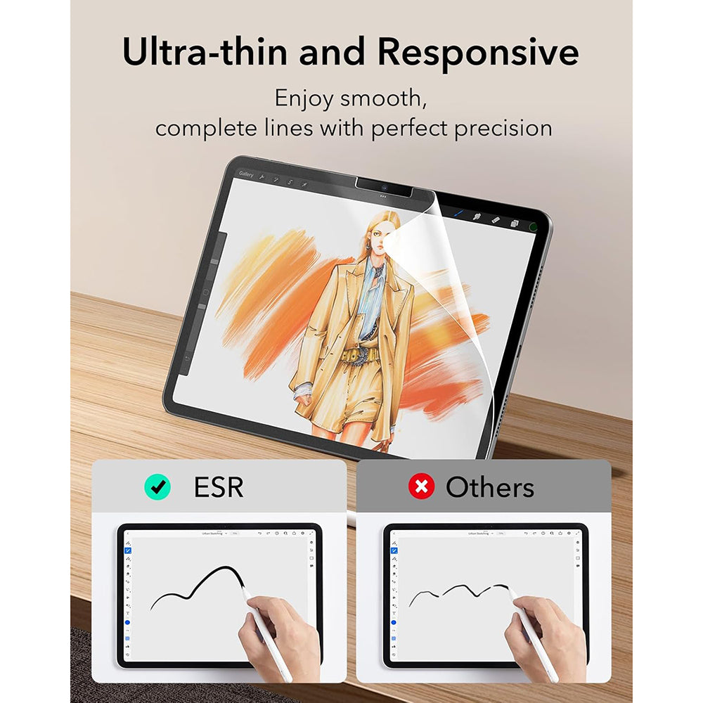 Matt ESR Paper Feel képernyővédő fólia Apple iPad Air 13 (2025) / Air 13 (2024) készülékekhez, Műanyag, Teljes ragasztás, 2 darabos készlet