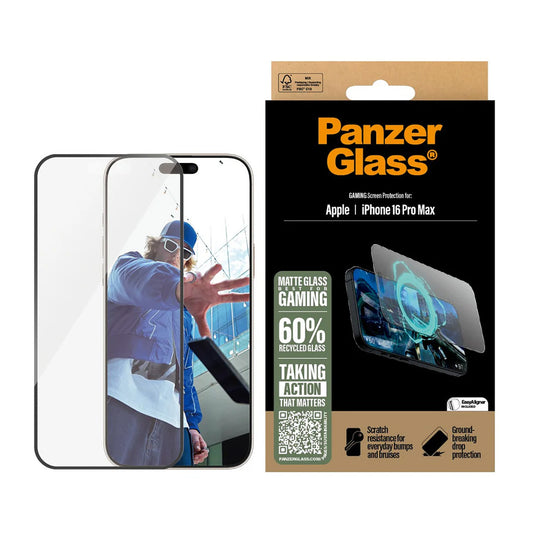 Matt PanzerGlass Ultra-Wide Fit Gaming védőfólia Apple iPhone 16 Pro Max készülékhez, Edzett üveg, Teljes ragasztás, Fekete