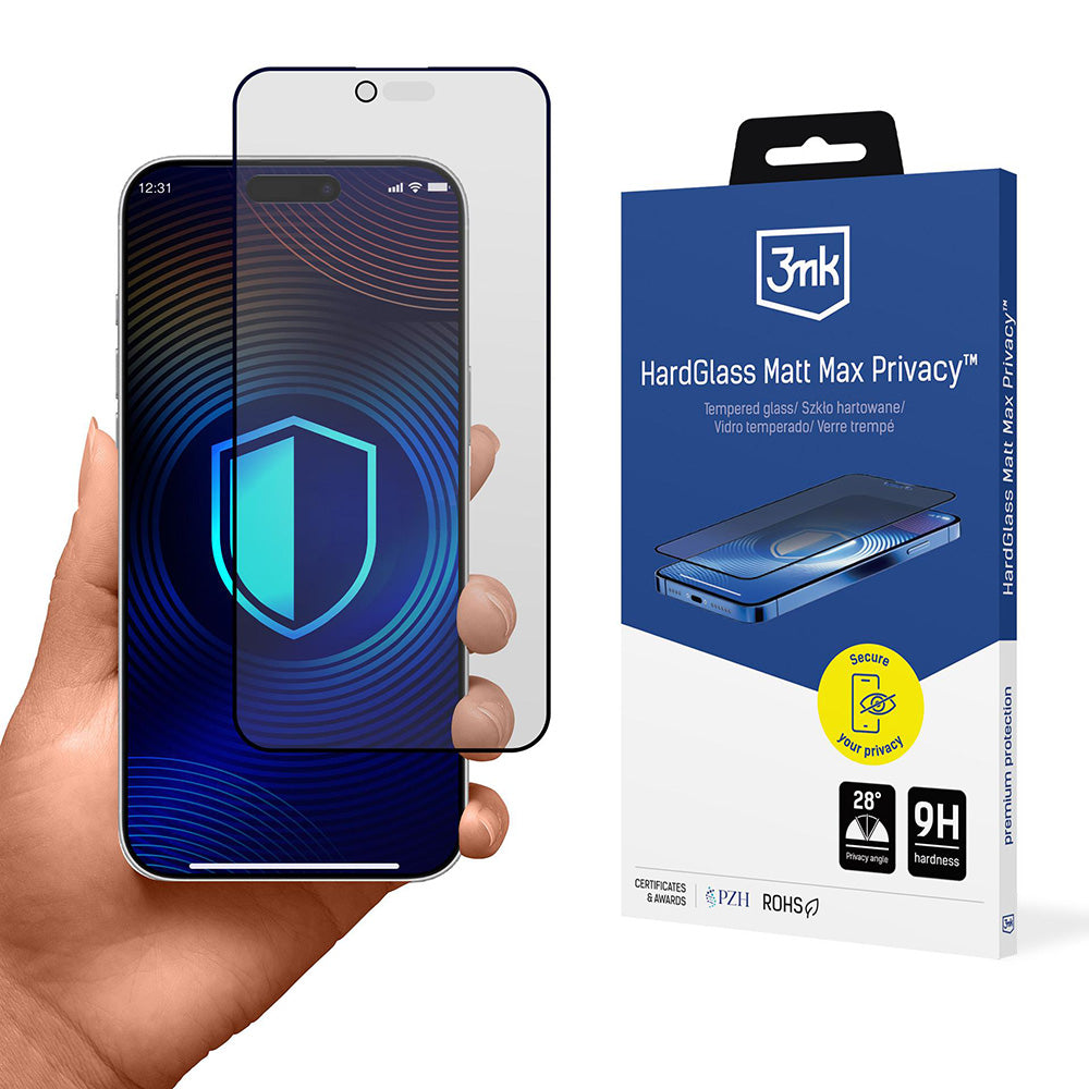 Matt Privacy 3MK HardGlass Max képernyővédő fólia Apple iPhone 17 Air-hez, Edzett üveg, Teljes ragasztás