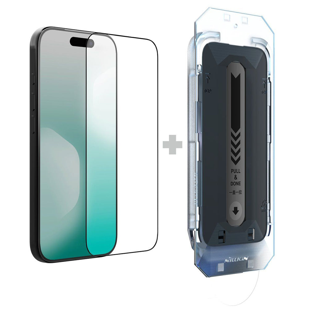 Nillkin CP+ Pro képernyővédő fólia applikátorral Apple iPhone 17-hez, edzett üveg, teljes ragasztó, fekete