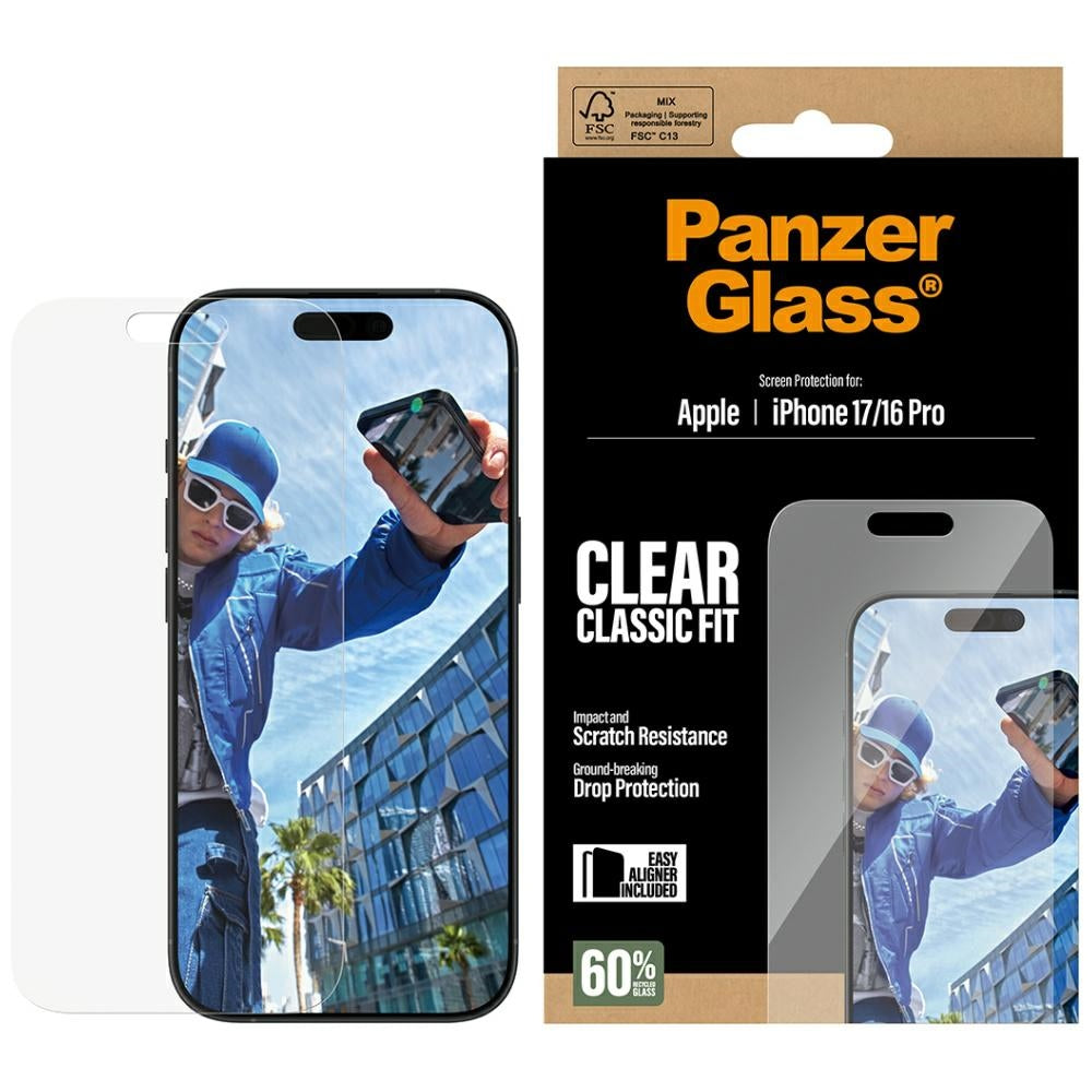 PanzerGlass Classic Fit EasyAligner védőfólia Apple iPhone 17 / 16 Pro készülékhez, Edzett üveg, Teljes ragasztás