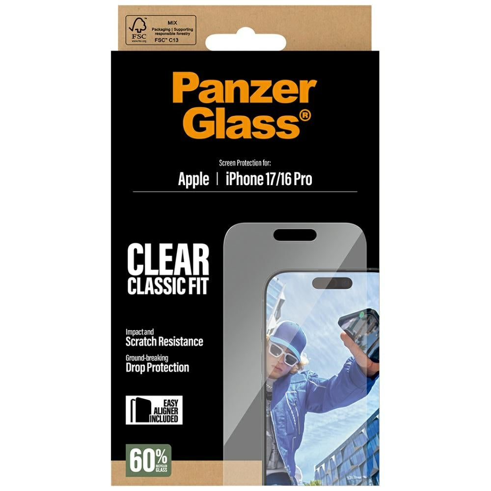 PanzerGlass Classic Fit EasyAligner védőfólia Apple iPhone 17 / 16 Pro készülékhez, Edzett üveg, Teljes ragasztás