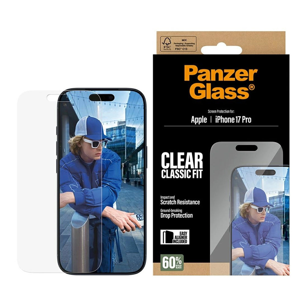 PanzerGlass Classic Fit EasyAligner védőfólia Apple iPhone 17 Pro-hoz, Edzett üveg, Teljes ragasztás