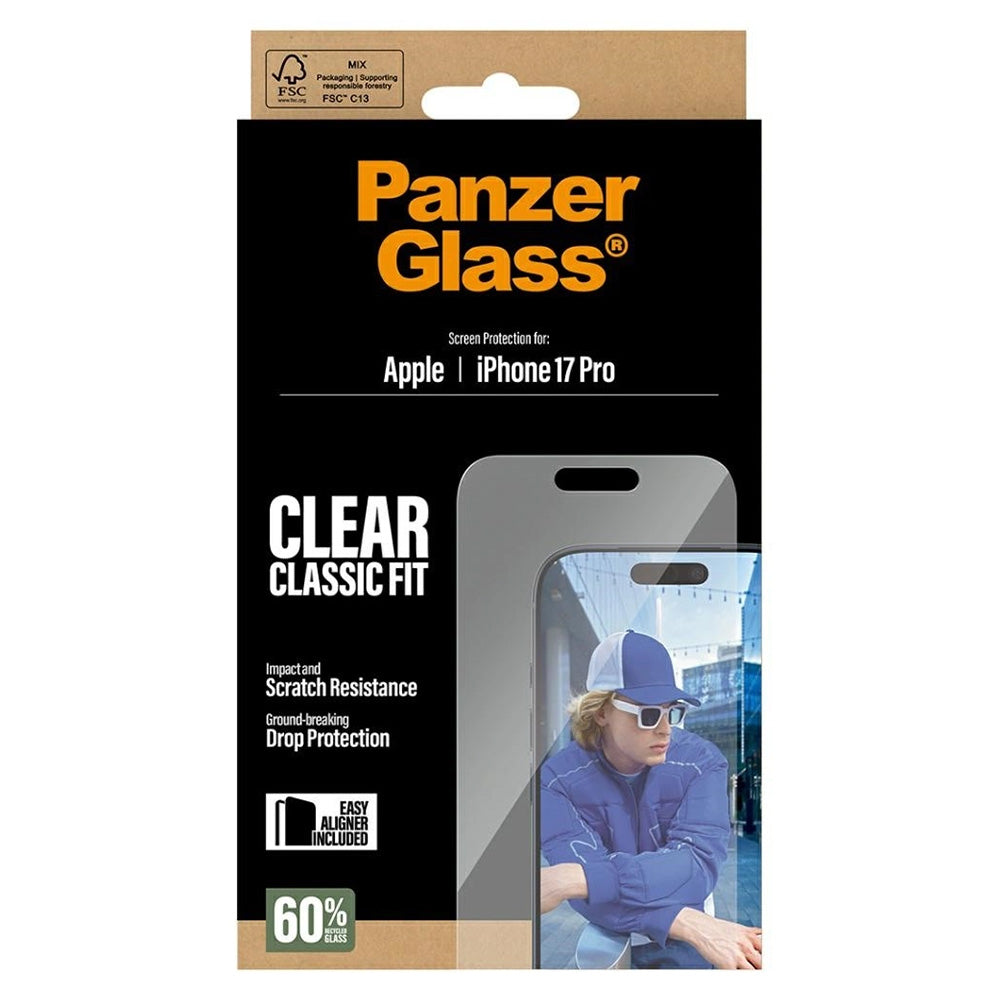 PanzerGlass Classic Fit EasyAligner védőfólia Apple iPhone 17 Pro-hoz, Edzett üveg, Teljes ragasztás
