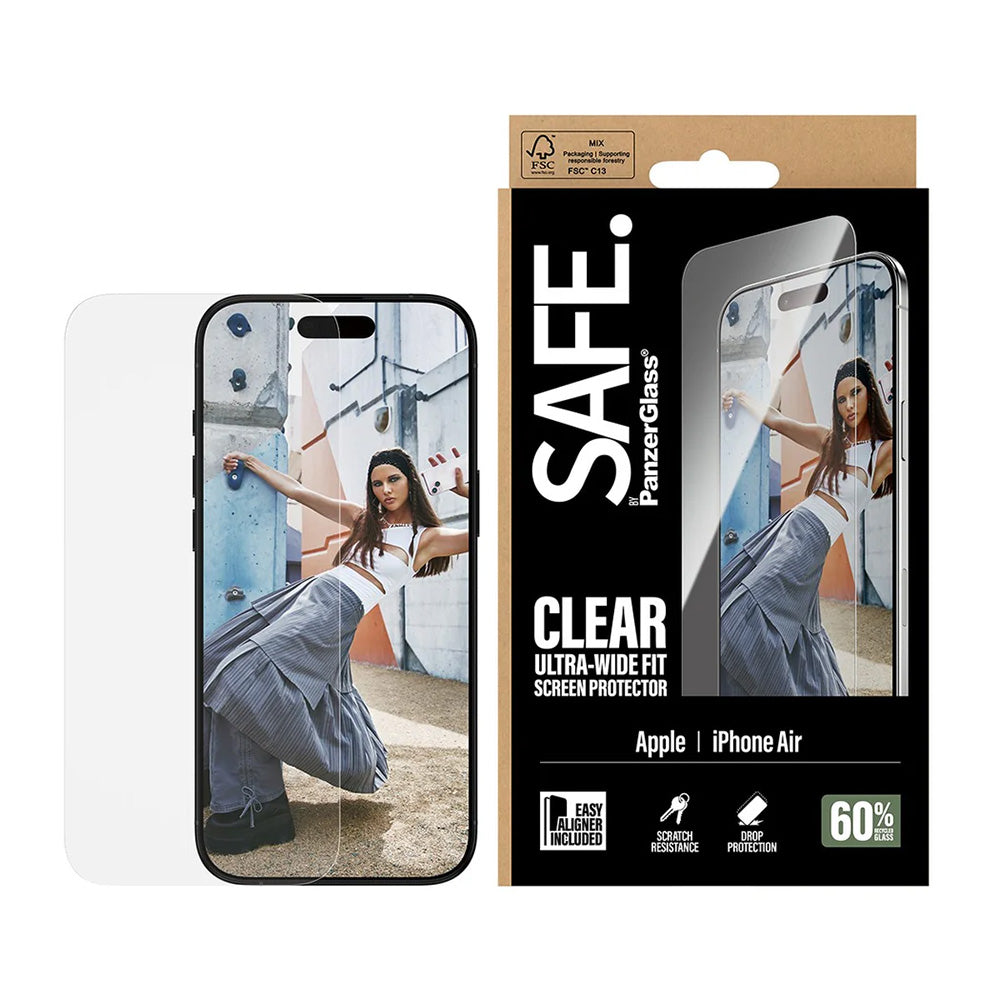 Képernyővédő fólia PanzerGlass Safe. Ultra-Wide Fit EasyAligner az Apple iPhone 17 Air-hez, Edzett üveg, Teljes ragasztás