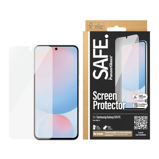 PanzerGlass Safe képernyővédő fólia. Ultra-Wide Fit EasyAligner a Samsung Galaxy S24 FE S721-hez, Edzett üveg, Teljes ragasztás