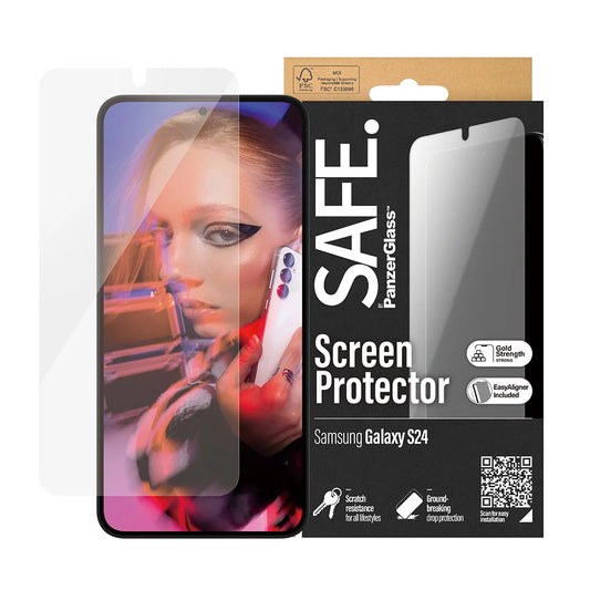 PanzerGlass Safe képernyővédő fólia. Ultra-Wide Fit EasyAligner a Samsung Galaxy S24 S921-hez, Edzett üveg, Teljes ragasztás