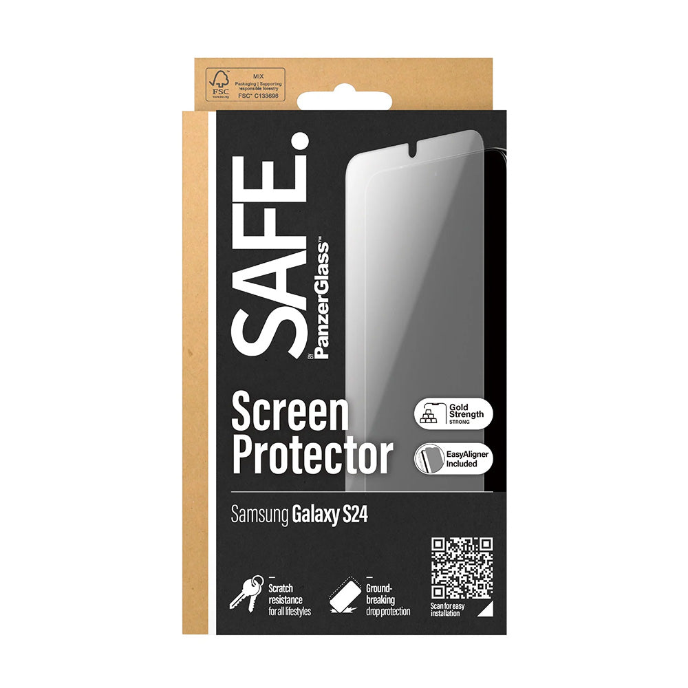 PanzerGlass Safe képernyővédő fólia. Ultra-Wide Fit EasyAligner a Samsung Galaxy S24 S921-hez, Edzett üveg, Teljes ragasztás