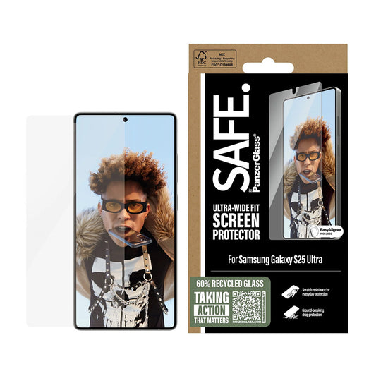 PanzerGlass Safe képernyővédő fólia. Ultra-Wide Fit EasyAligner a Samsung Galaxy S25 Ultra S938-hoz, Edzett üveg, Teljes ragasztás