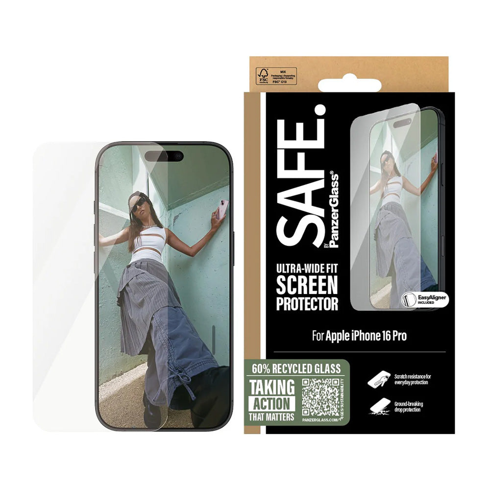 PanzerGlass Safe Screen Protector. Ultra-Wide Fit for Apple iPhone 16 Pro, Tempered Glass, Full Glue