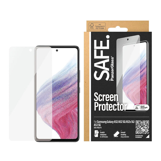 PanzerGlass Safe képernyővédő fólia. Ultra-Wide Fit a Samsung Galaxy A53 5G A536 / A52s 5G A528 / A52 5G A526 készülékekhez, Edzett üveg, Teljes ragasztás