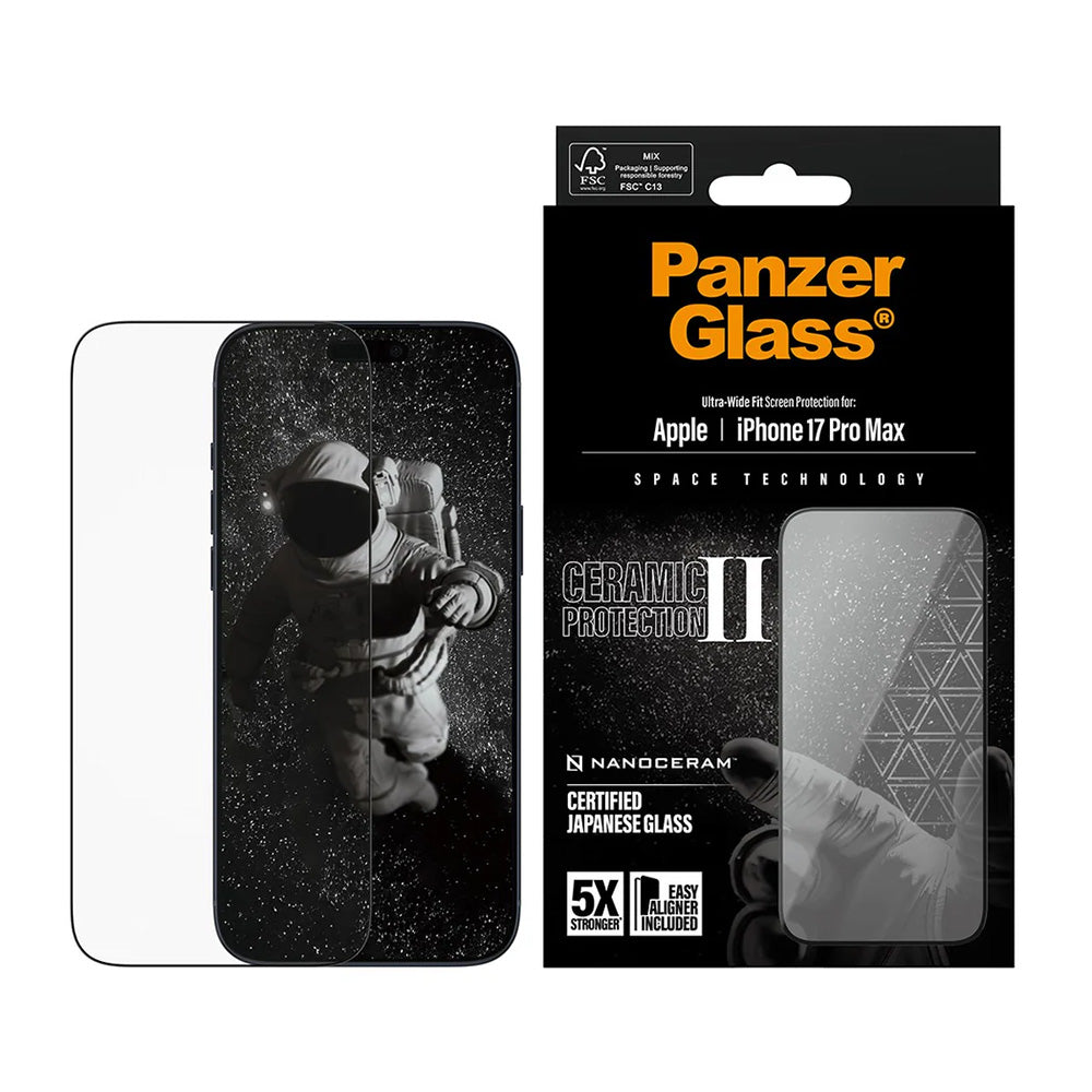 PanzerGlass Ultra-Wide Ceramic II EasyAligner védőfólia Apple iPhone 17 Pro Max készülékhez, Edzett üveg, Teljes ragasztás, Fekete