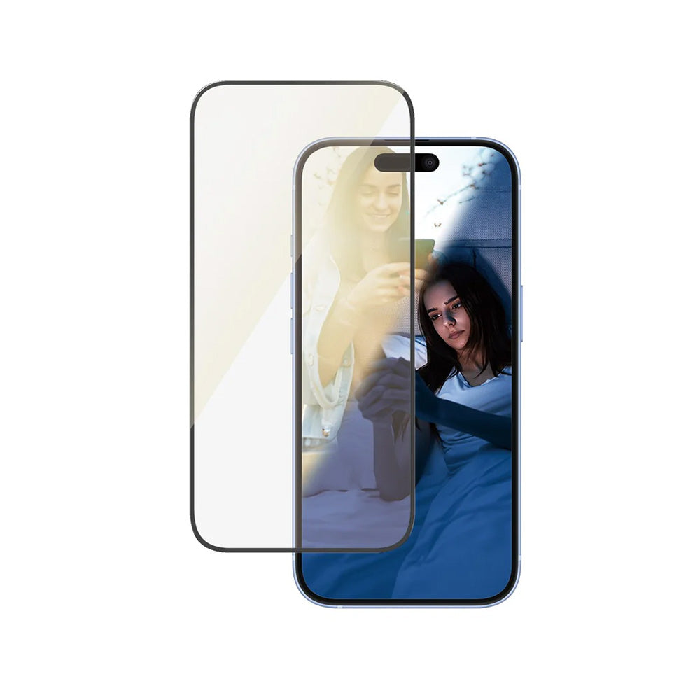 PanzerGlass Ultra-Wide Fit EyeCare védőfólia Apple iPhone 16 / 15 készülékekhez, Edzett üveg, Teljes ragasztás, Fekete