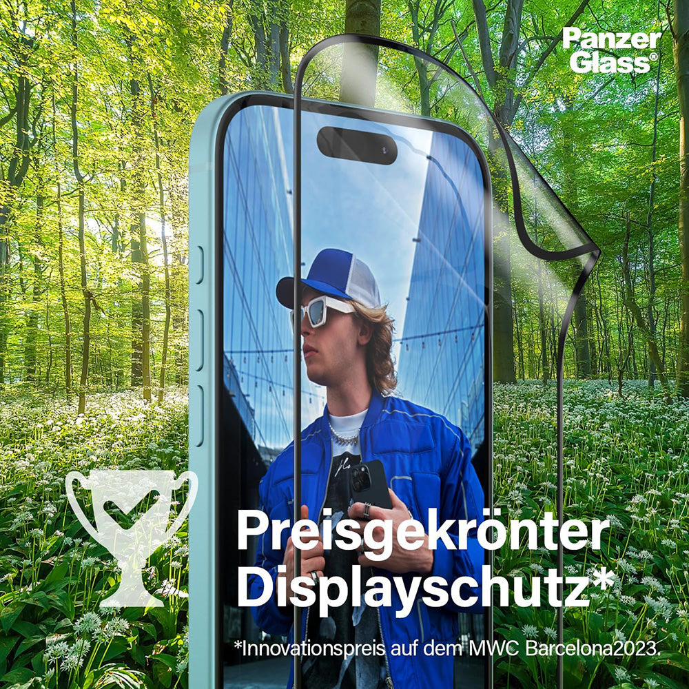 PanzerGlass Ultra-Wide Fit EyeCare védőfólia Apple iPhone 16 / 15 készülékekhez, Edzett üveg, Teljes ragasztás, Fekete