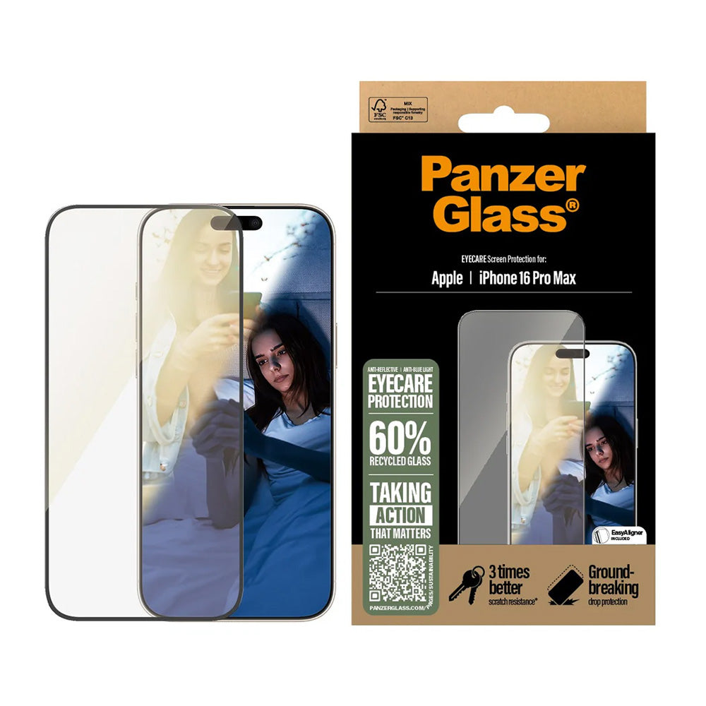 PanzerGlass Ultra-Wide Fit EyeCare védőfólia Apple iPhone 16 Pro Max készülékhez, Edzett üveg, Teljes ragasztás, Fekete