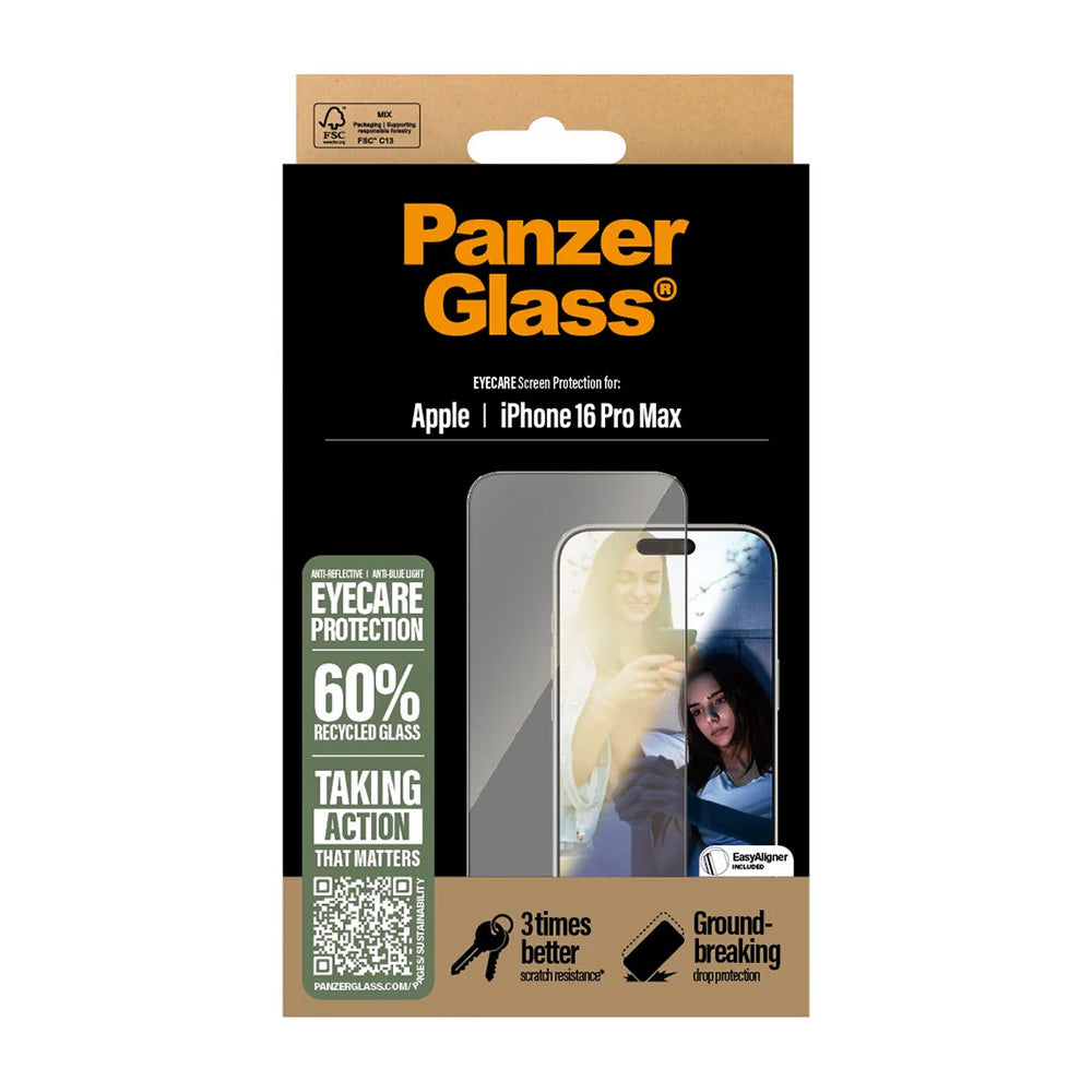 PanzerGlass Ultra-Wide Fit EyeCare védőfólia Apple iPhone 16 Pro Max készülékhez, Edzett üveg, Teljes ragasztás, Fekete