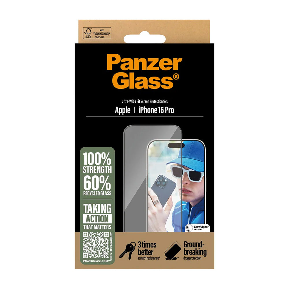 PanzerGlass Ultra-Wide Fit védőfólia Apple iPhone 16 Pro készülékhez, Edzett üveg, Teljes ragasztás, Fekete