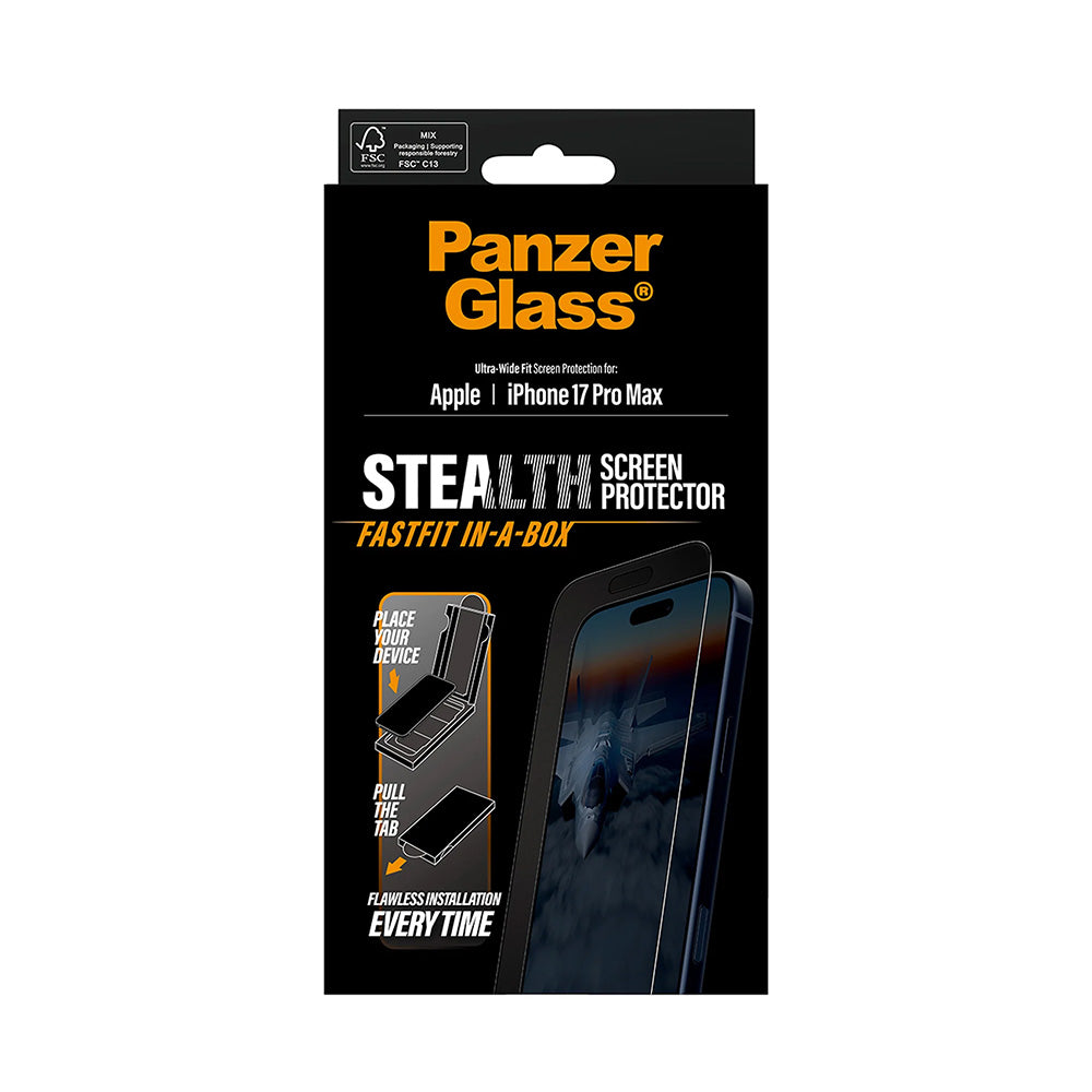 PanzerGlass Ultra-Wide Fit Stealth Fastfit védőfólia Apple iPhone 17 Pro Max készülékhez, Edzett üveg, Teljes ragasztás, Fekete