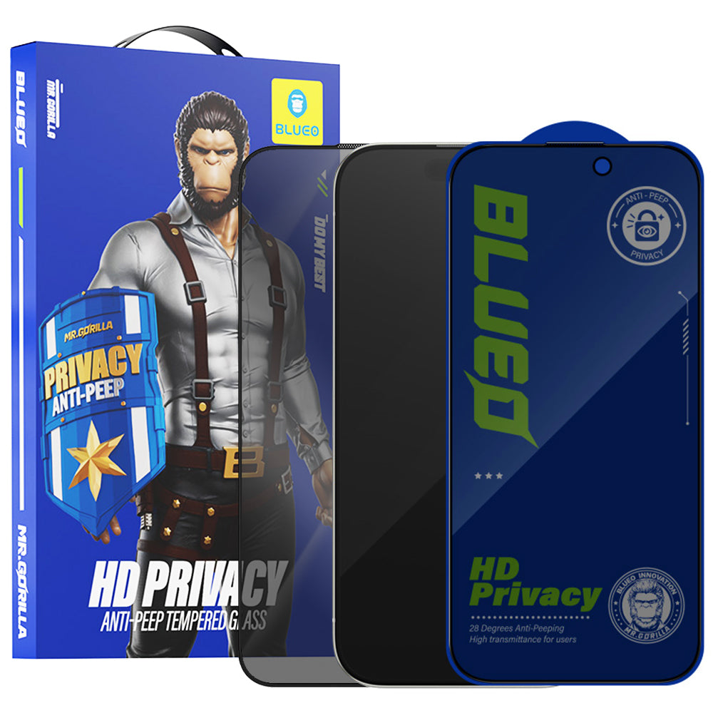 Blueo Anti-Peep Privacy képernyővédő fólia Apple iPhone 15 Pro Max készülékhez, edzett üveg, teljes ragasztóval