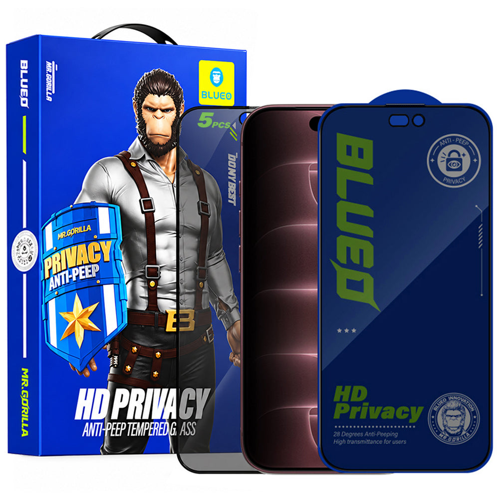 Blueo Anti-Peep adatvédő képernyővédő fólia Apple iPhone 18 Pro Max készülékhez, edzett üveg, teljes felületén ragasztós, 5 darabos készlet
