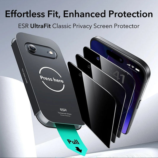 Privacy ESR UltraFit képernyővédő fólia Apple iPhone 17 Air készülékhez, Edzett üveg, Teljes ragasztás, 3 darabos készlet