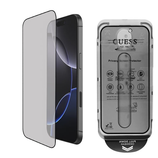 Privacy Guess védőfólia Apple iPhone 16 Pro Max készülékhez, Edzett üveg, Teljes ragasztás, 2.5D, GUTGP16XBOKGCIP