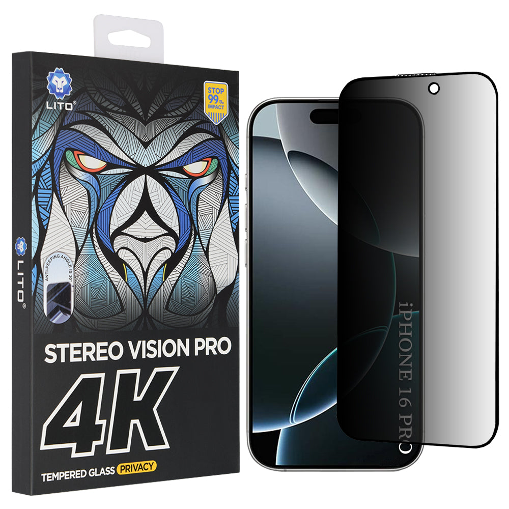 Privacy Lito D+ Max 4K védőfólia Apple iPhone 17 / 16 Pro készülékhez, Edzett üveg, Teljes ragasztás