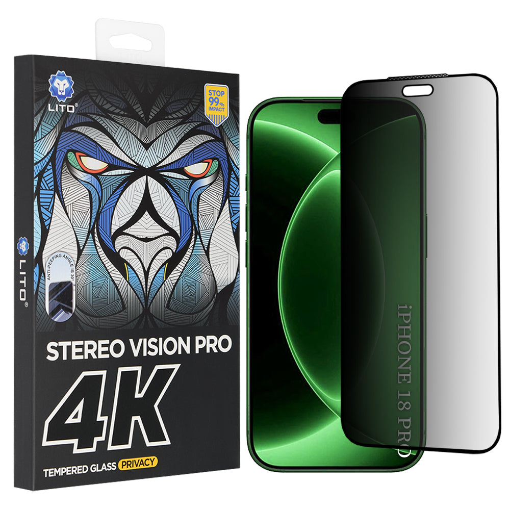 Lito D+ Max 4K Privacy képernyővédő fólia Apple iPhone 18 Pro-hoz, edzett üveg, teljes ragasztóval
