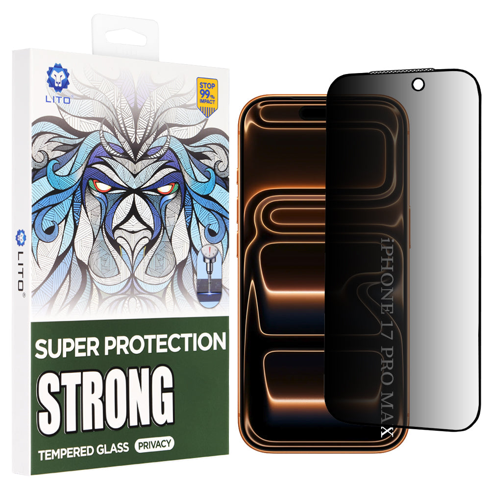 Privacy Screen Protector Lito D+ Max Strong for Apple iPhone 17 Pro Max, Tempered Glass, Full Glue