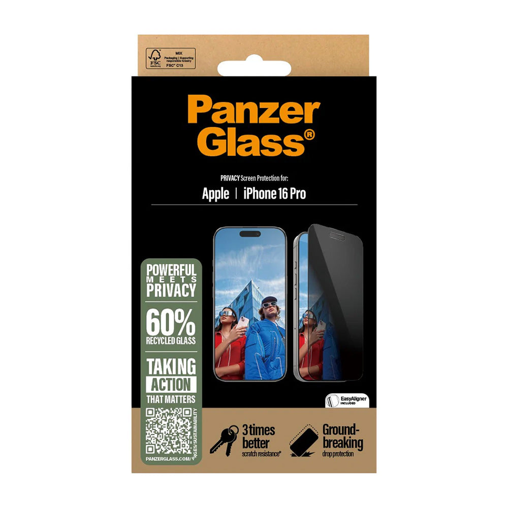 Privacy PanzerGlass Ultra-Wide Fit EasyAligner védőfólia Apple iPhone 16 Pro készülékhez, Edzett üveg, Teljes ragasztás